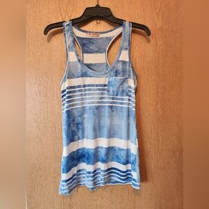 Unique tie-dyed blue and white tank top